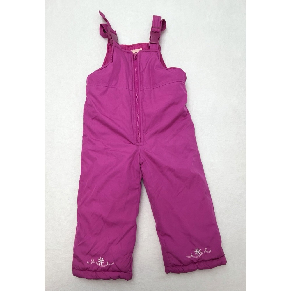 London Fog Toddler Girl Snow Bib Overalls Size 3T Gray Pink Zipper Winter Pant